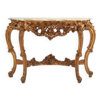 Console en bois sculpté de style Louis XV avec plateau en marbre, France vers 1970