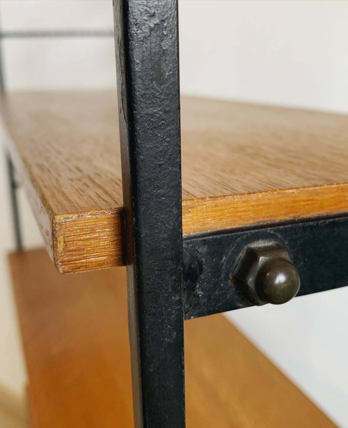 Vintage shelf in wood and wrought iron