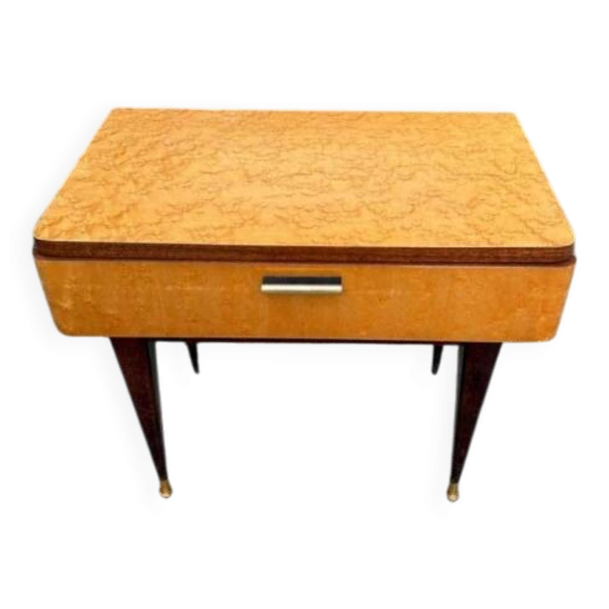 Table d’appoint vintage – années 50/60 – loupe de bois & pieds compas