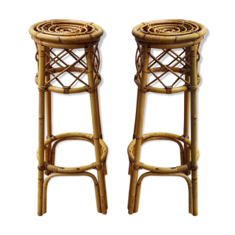 Paire de tabourets de bar en rotin, 1960