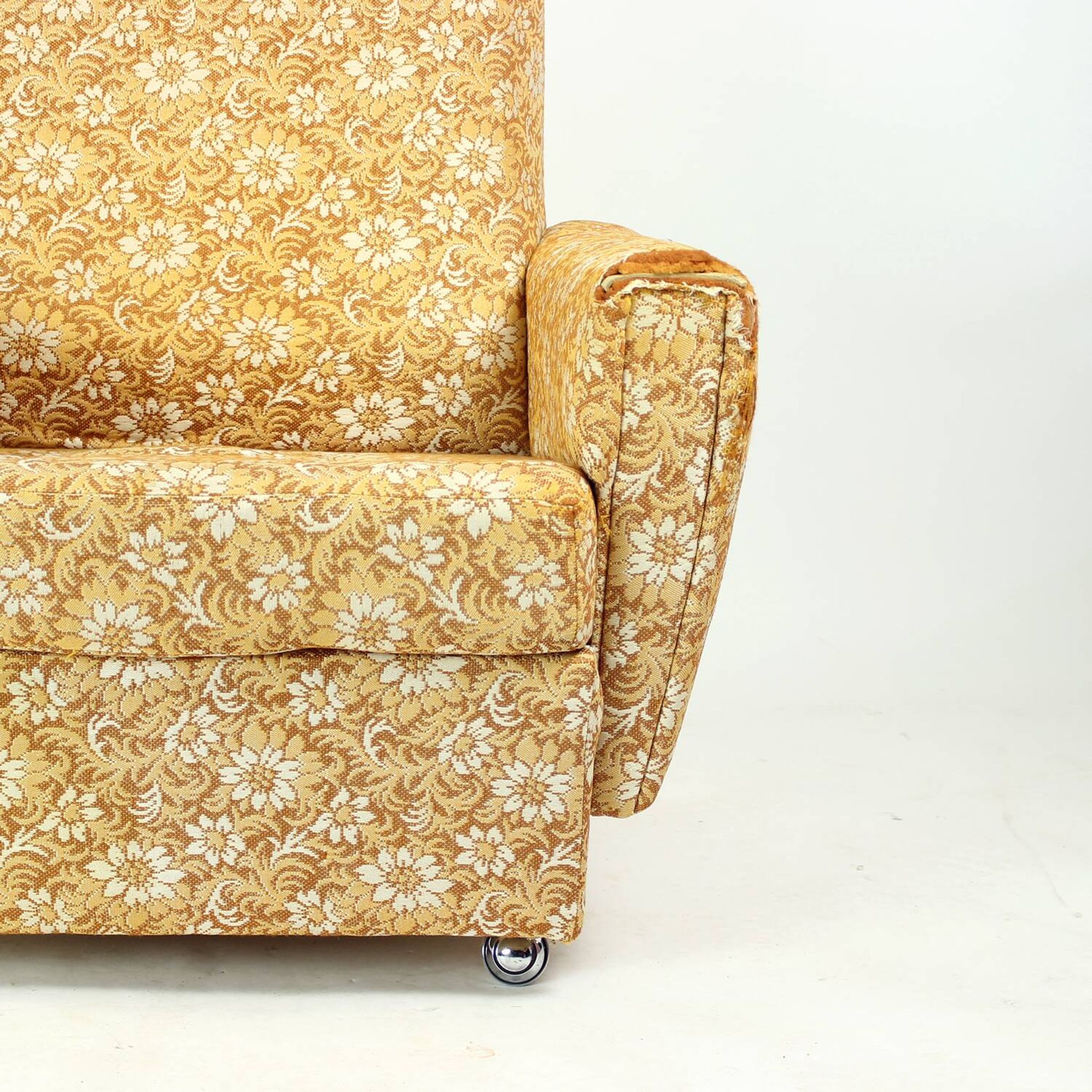 Midcentury Wingchair On Wheels By Ton, Czechoslovakia 1960s