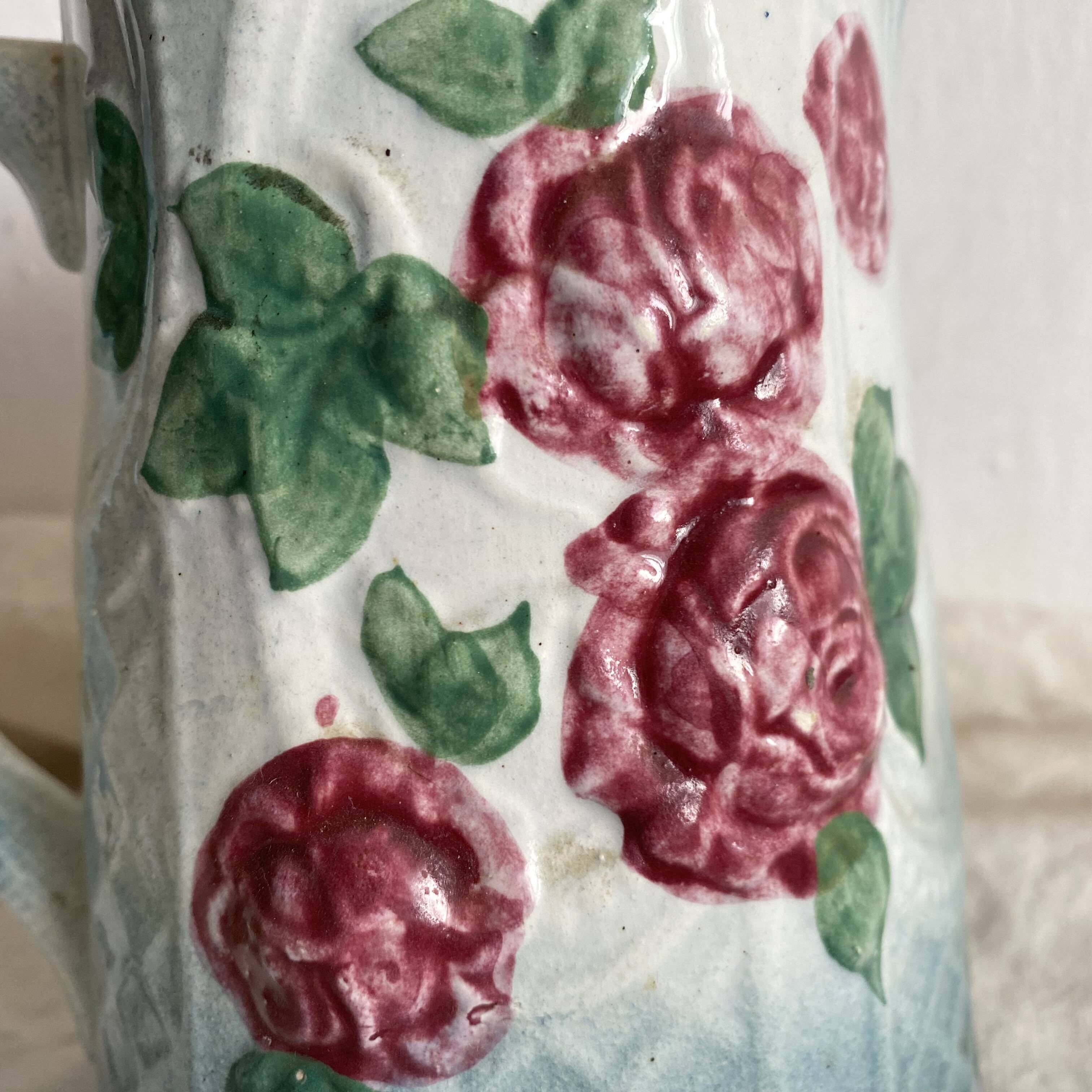Art Nouveau slip pitcher with roses