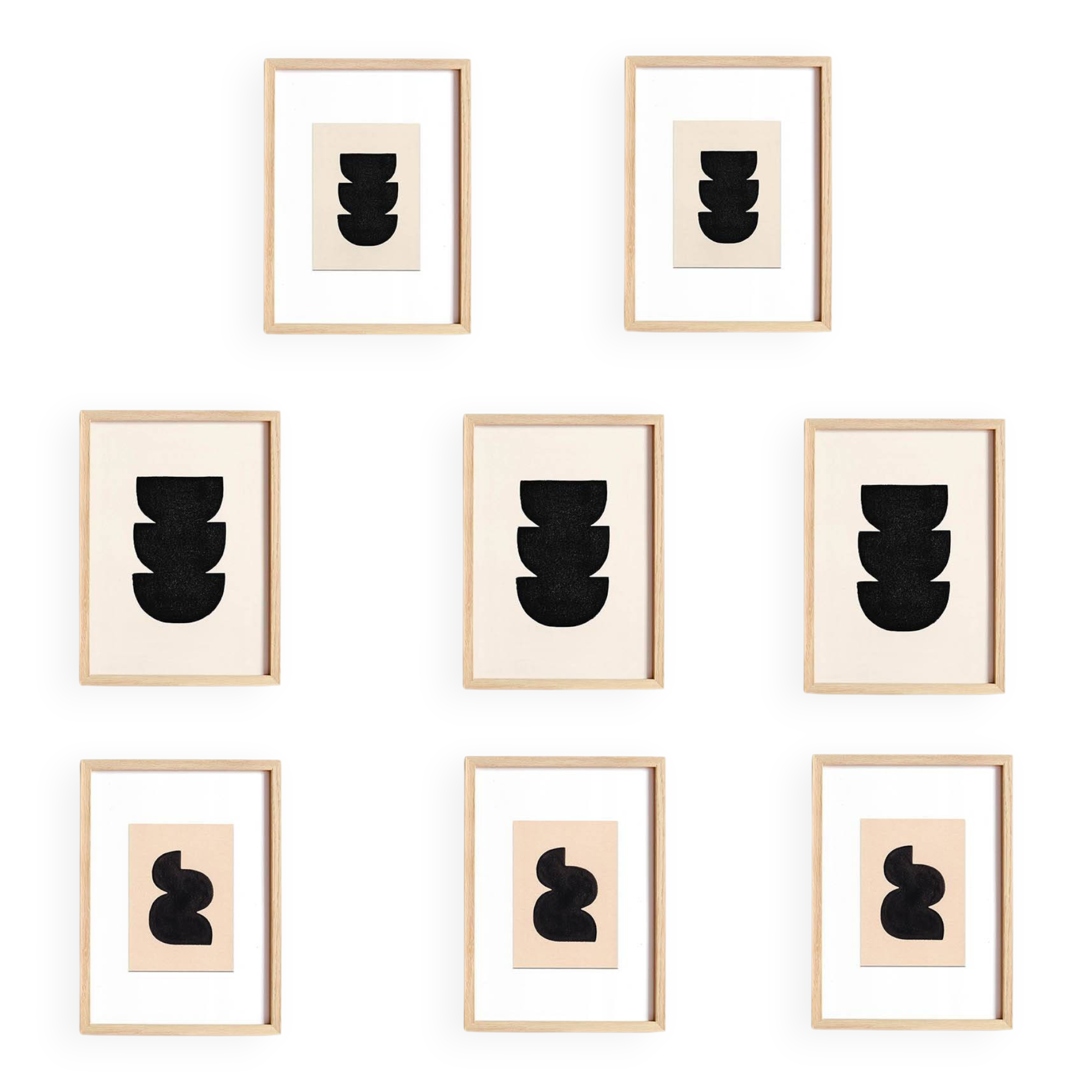 Collection of 8 framed paintings on paper signed Eawy