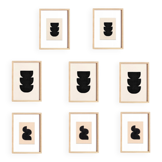 Collection of 8 framed paintings on paper signed Eawy