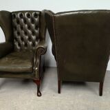 Bergères armchairs chesterfield green leather