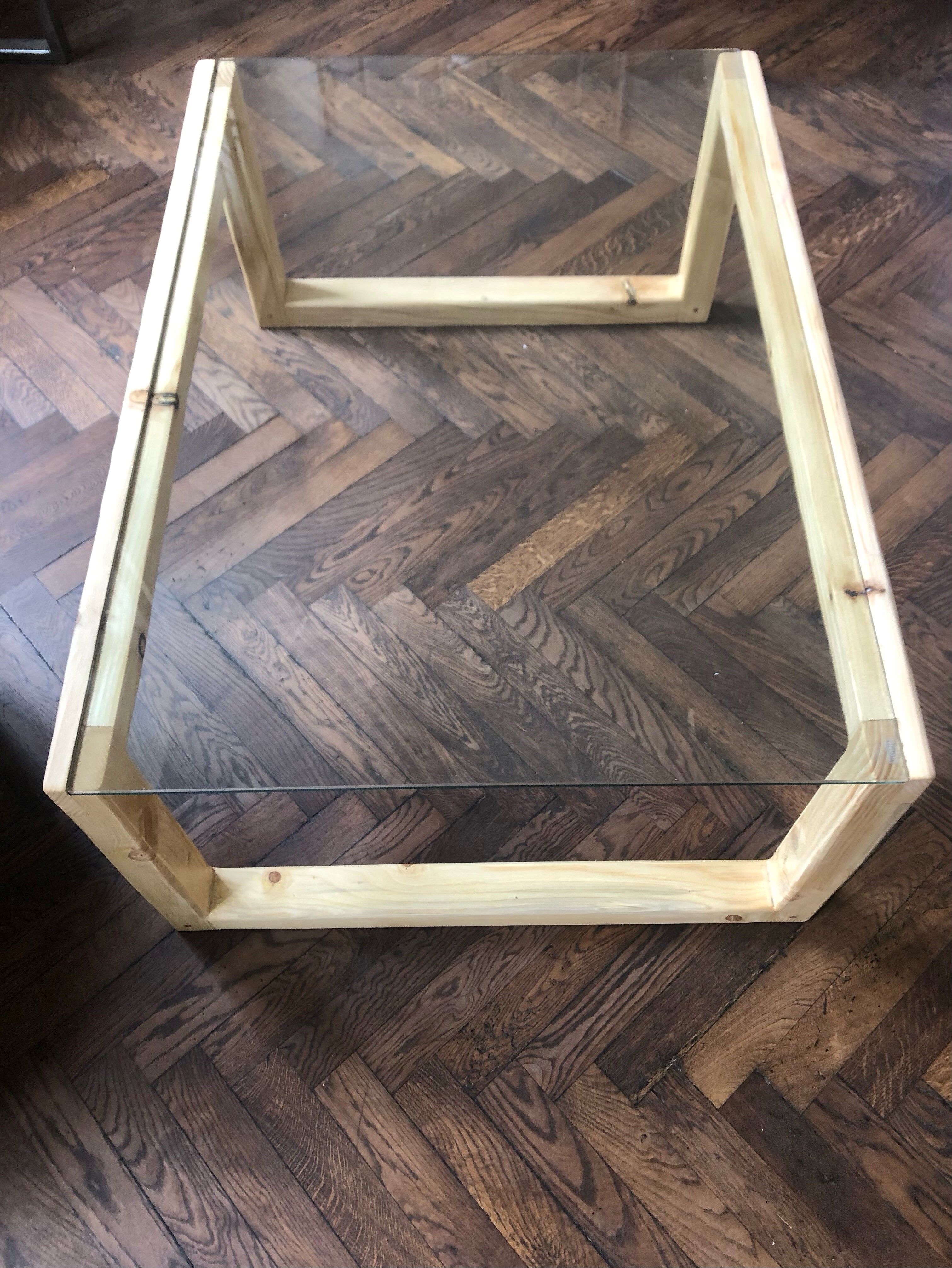 Solid wood table (pine) and glass top
