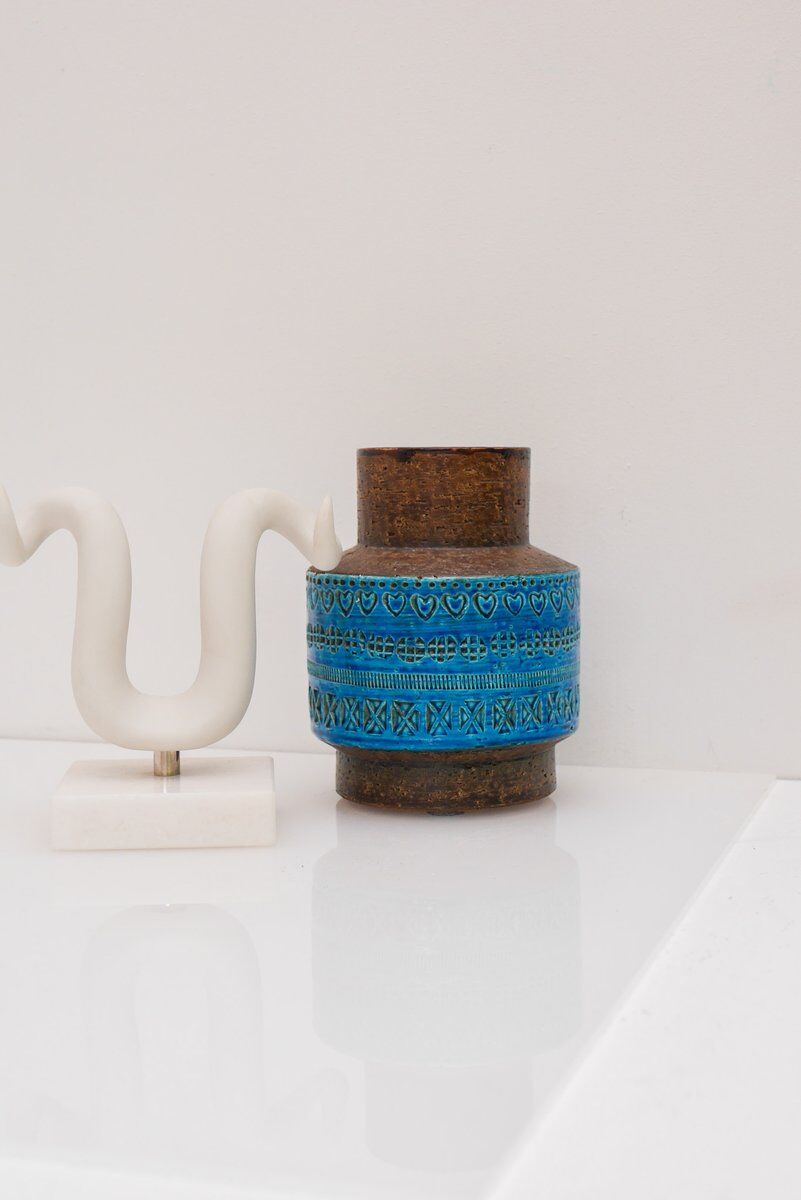 Vintage Rimini Blue Ceramic Vase by Aldo Londi for Bitossi, Italy, 1960s