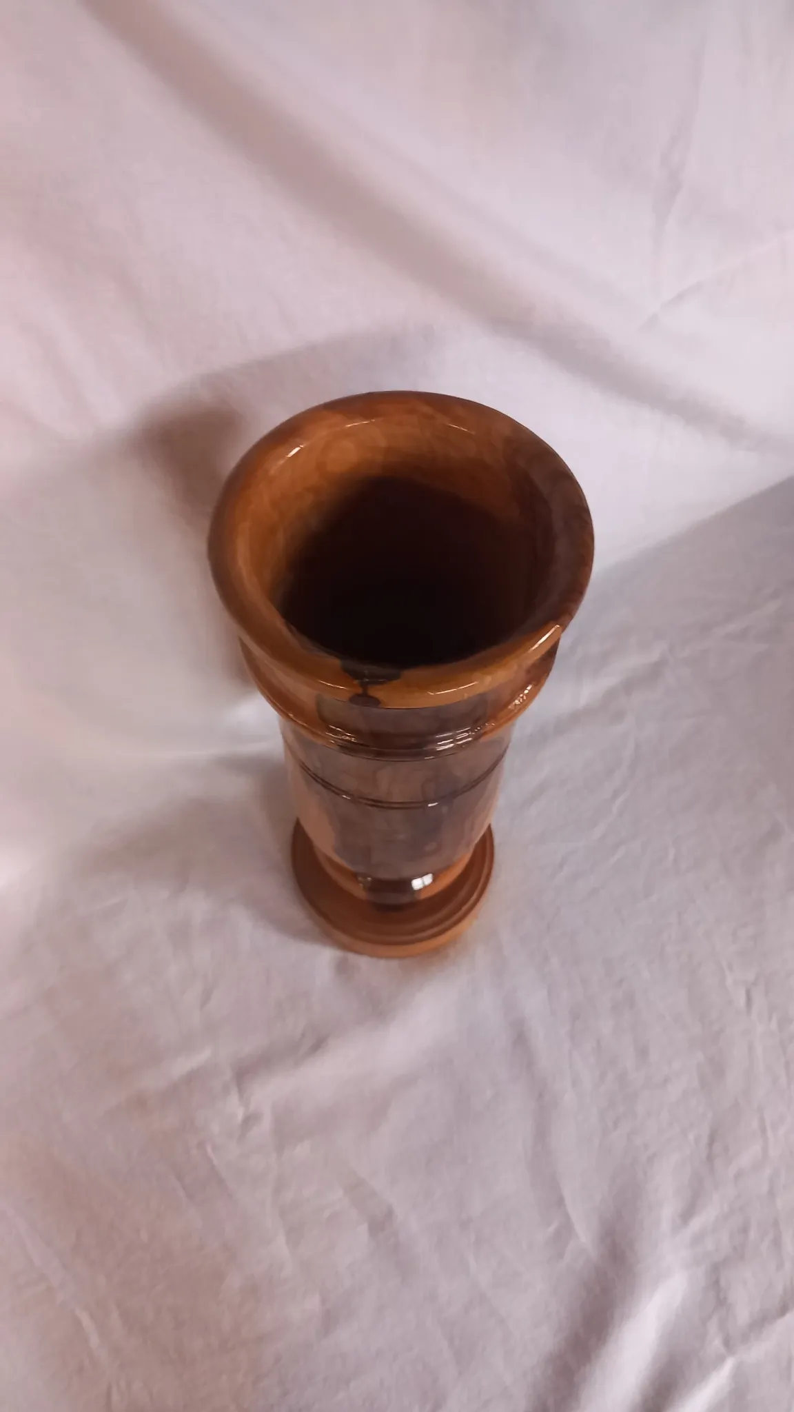 Vintage hand-turned solid olive wood vase – 1970s