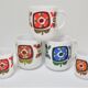 Three mugs and two cups decoration flowers design Jean-Charles Meunier 70s