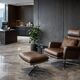 Vintage Mid-Century Danish Modern Brown Leather Swivel Chair and Ottoman