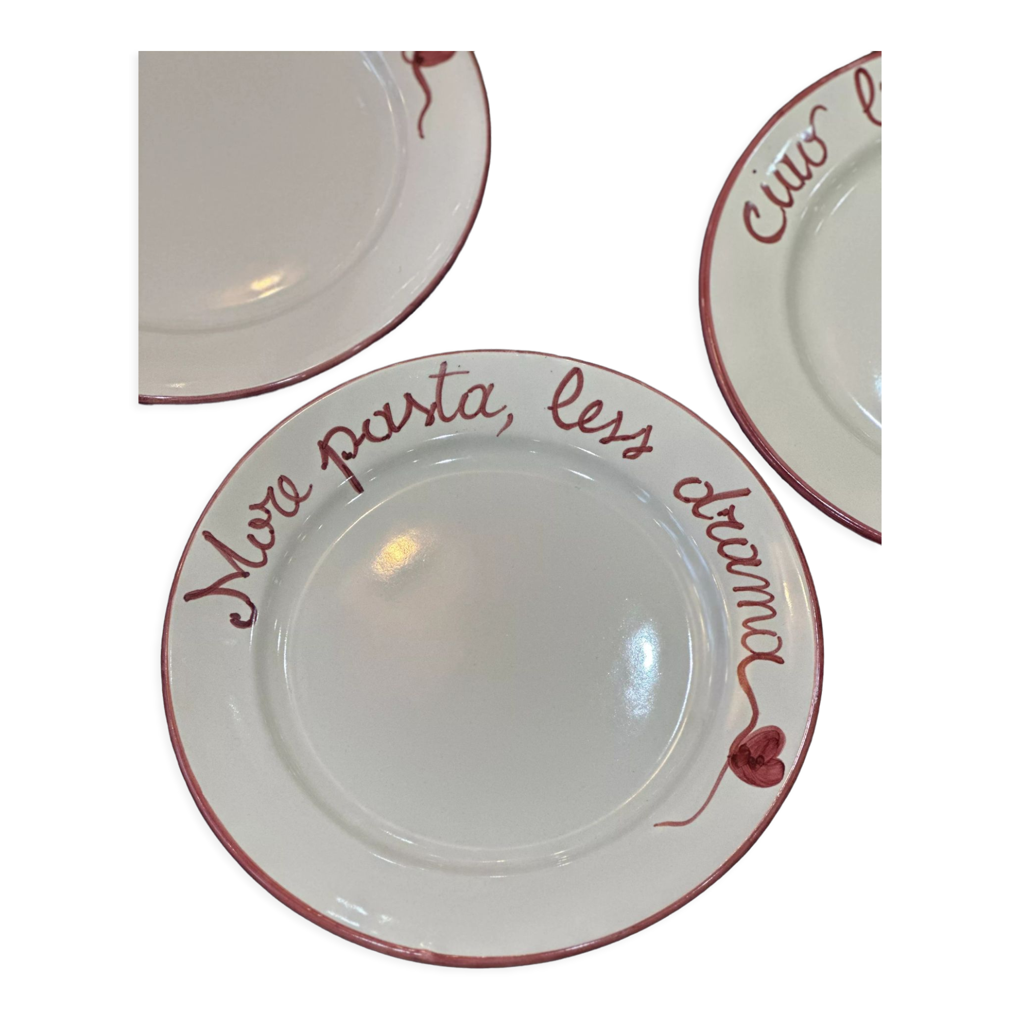 Hand-painted Italian plate "More Pasta, Less Drama"