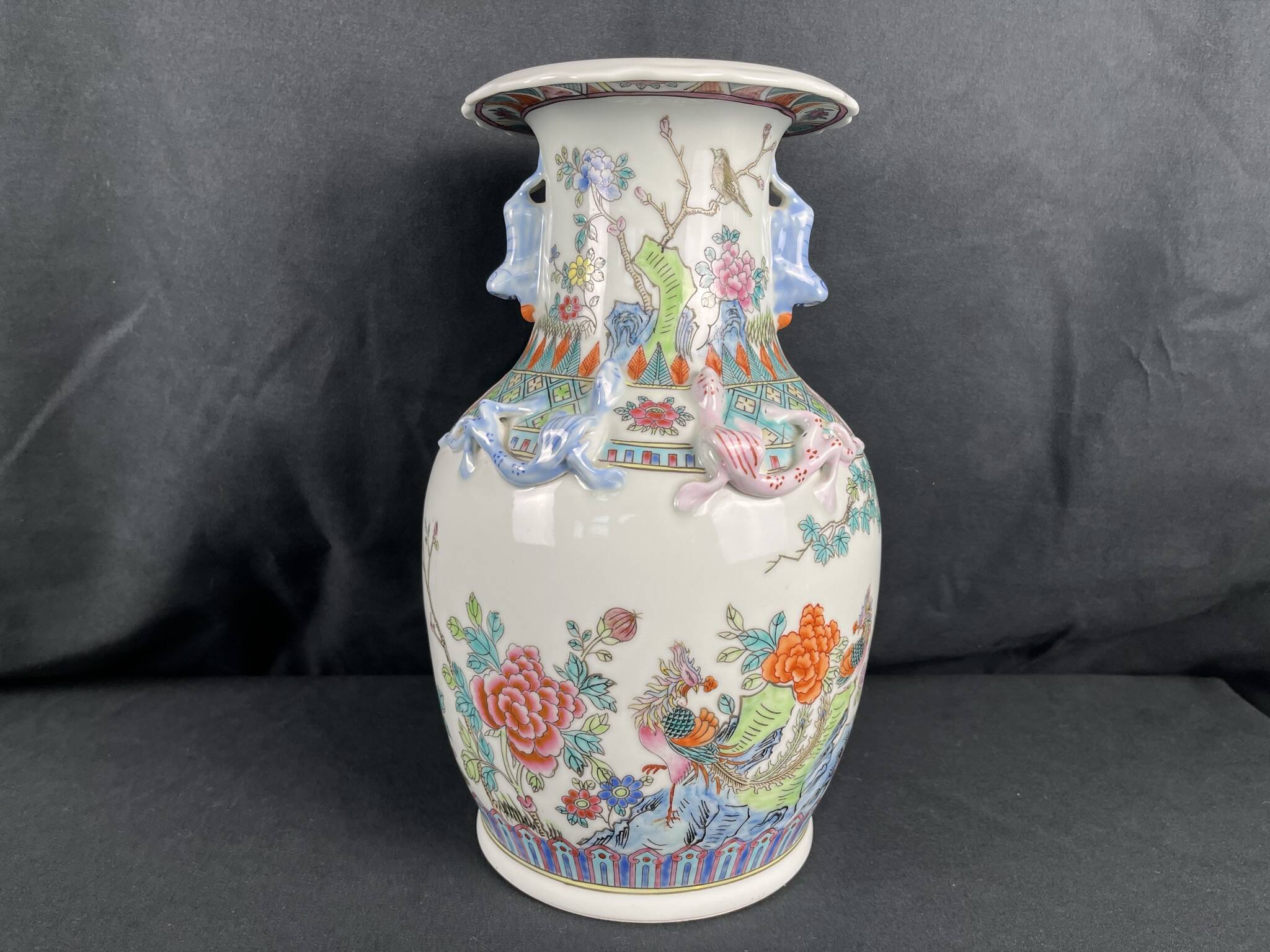 China, polychrome porcelain vase with relief decoration, 20th century
