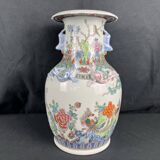 China, polychrome porcelain vase with relief decoration, 20th century