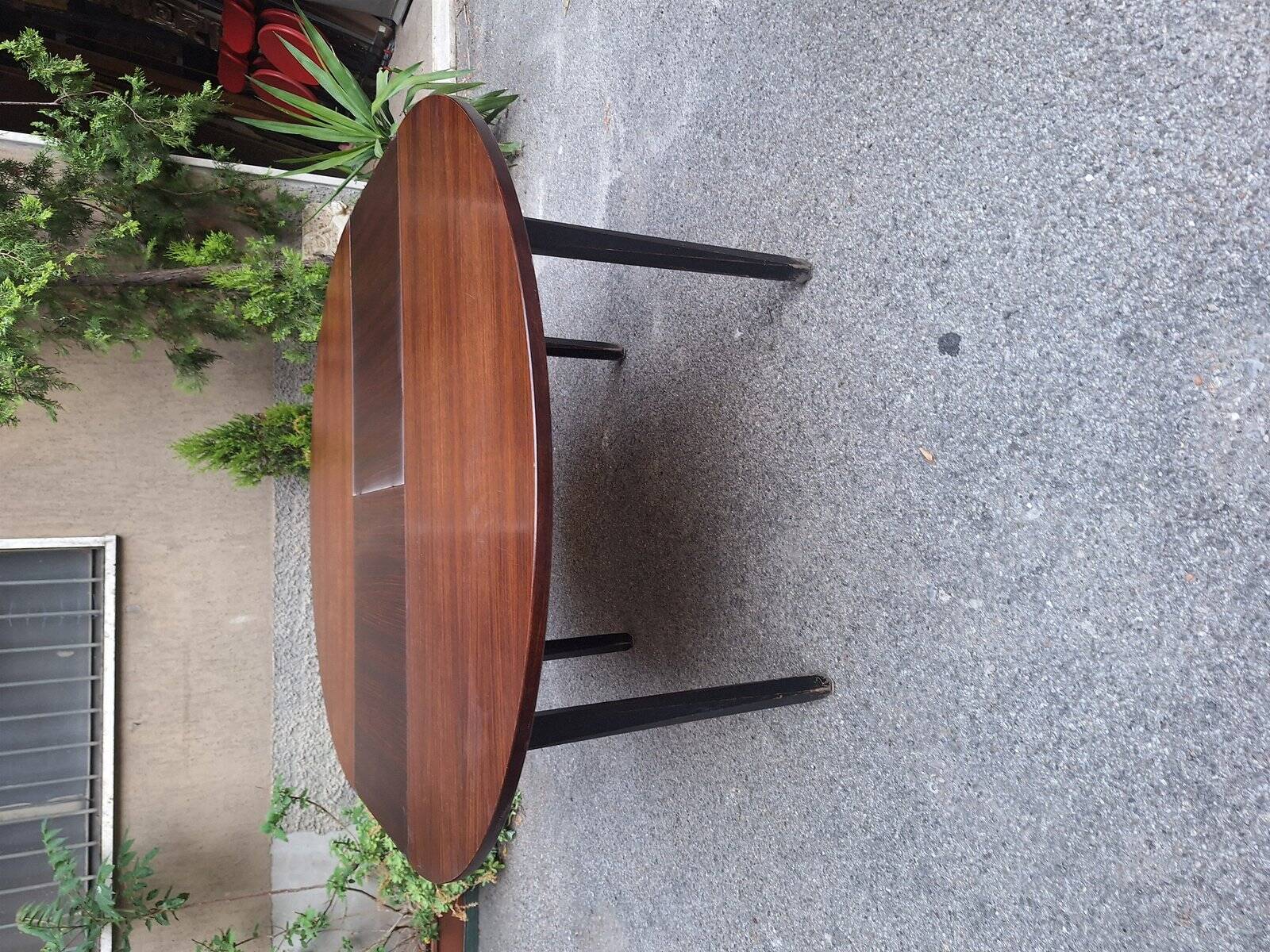 Table à manger en bois avec plateau rond extensible, années 1950