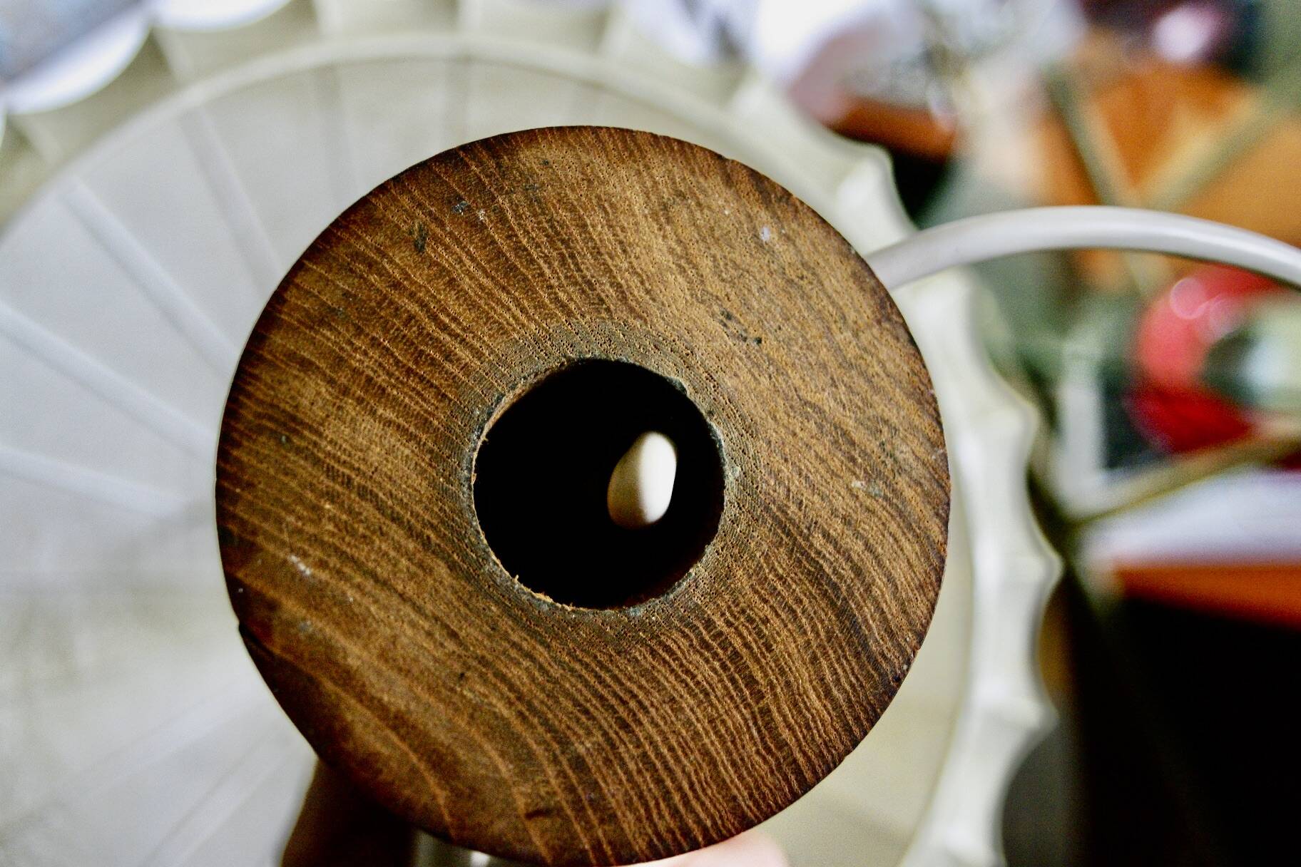 Vintage cocoon mahogany table lamp attributed to achille castiglioni 1960