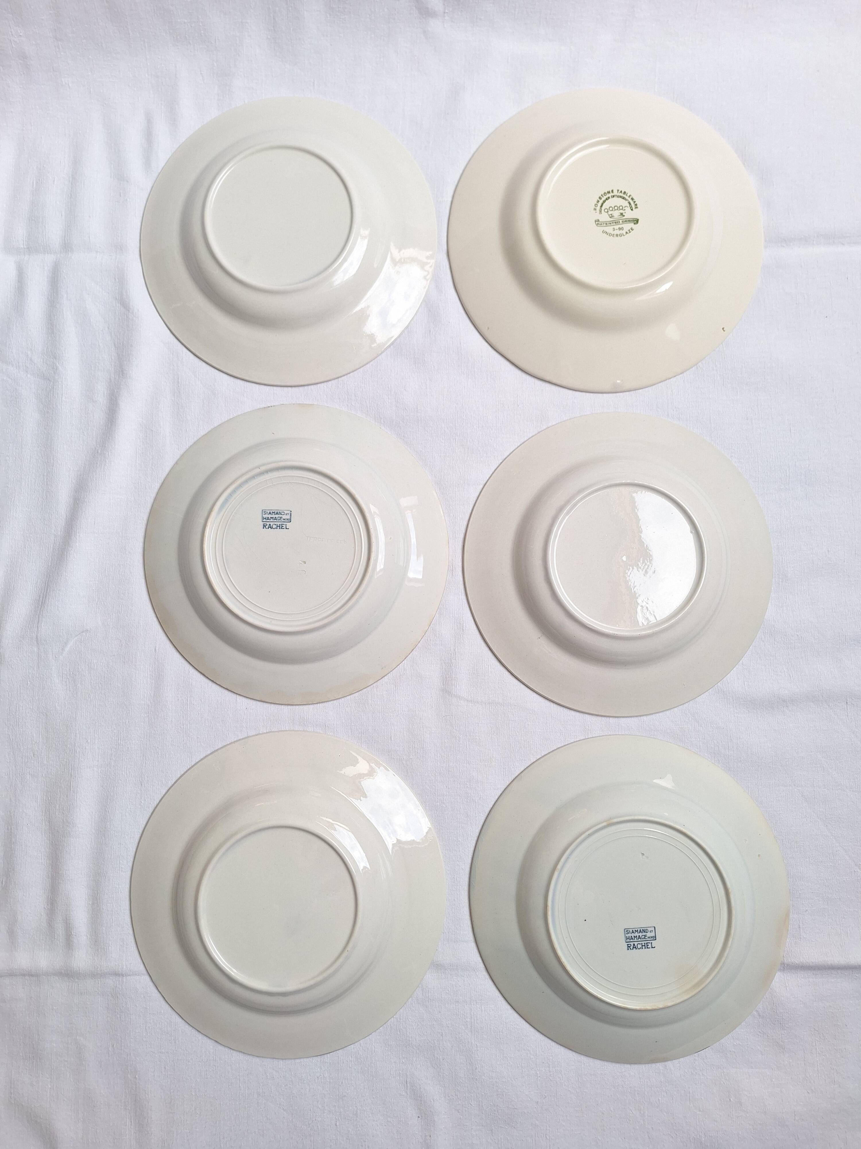 St Amand blue soup plates, Ironstone