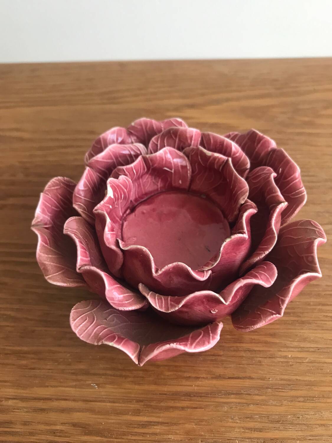 Vintage barbotine candle holder rare rose shape