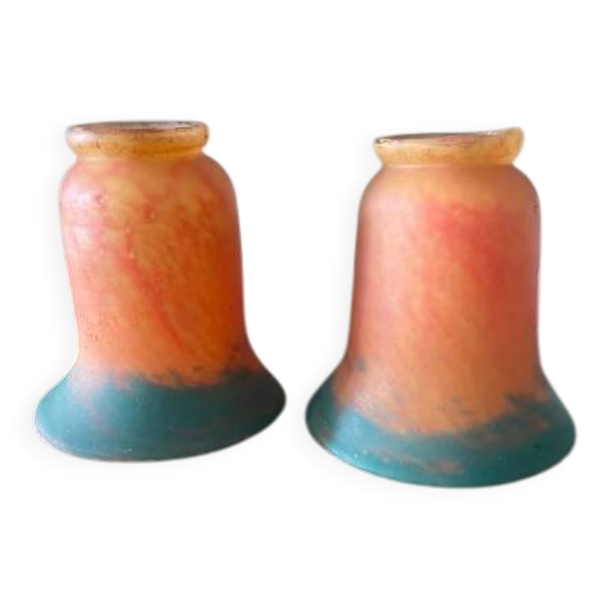 Set of 2 glass paste tulips, signed "art glass of France"