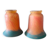 Lot de 2 tulipes en pâte de verre, signées" verre d'art de France"
