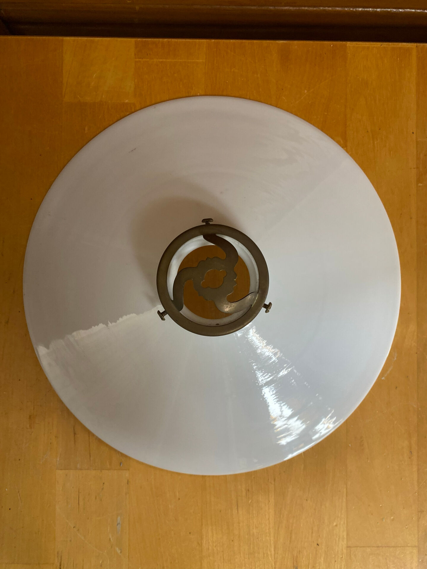 Vintage Suspension Old Shade Opaline White + Brass