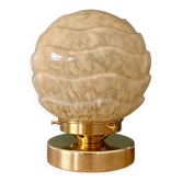 Lampe globe vintage art déco en verre de Clichy jaune