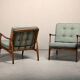 Pair of Mid-Century Italian Armchairs in stained Beech and Green Cushions