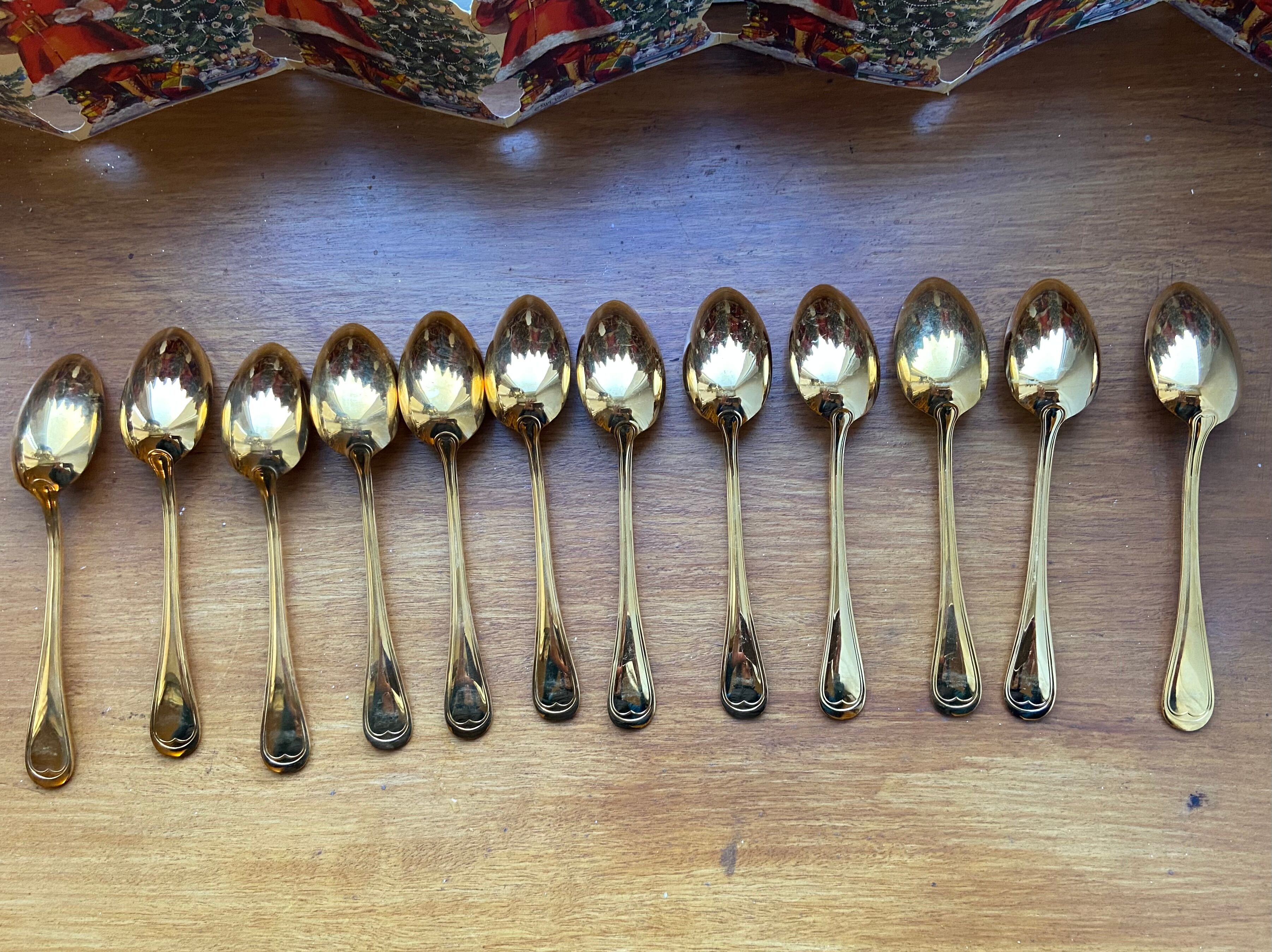 Twelve Golden Metal Coffee Spoons