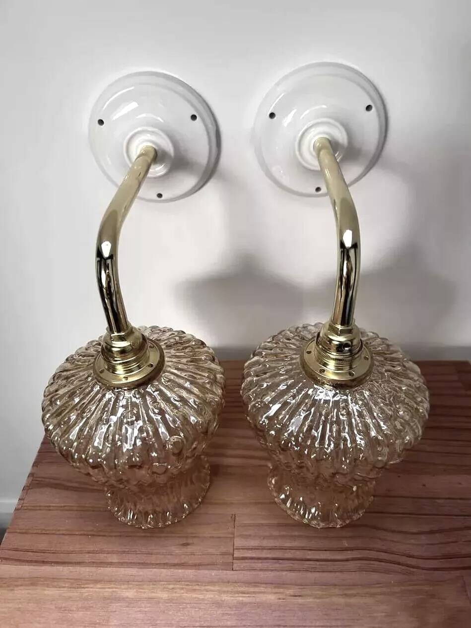 Pair of ceramic and glass wall lights