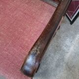 Ancienne banquette style Louis XVI en bois massif avec assise et dossier tissés
