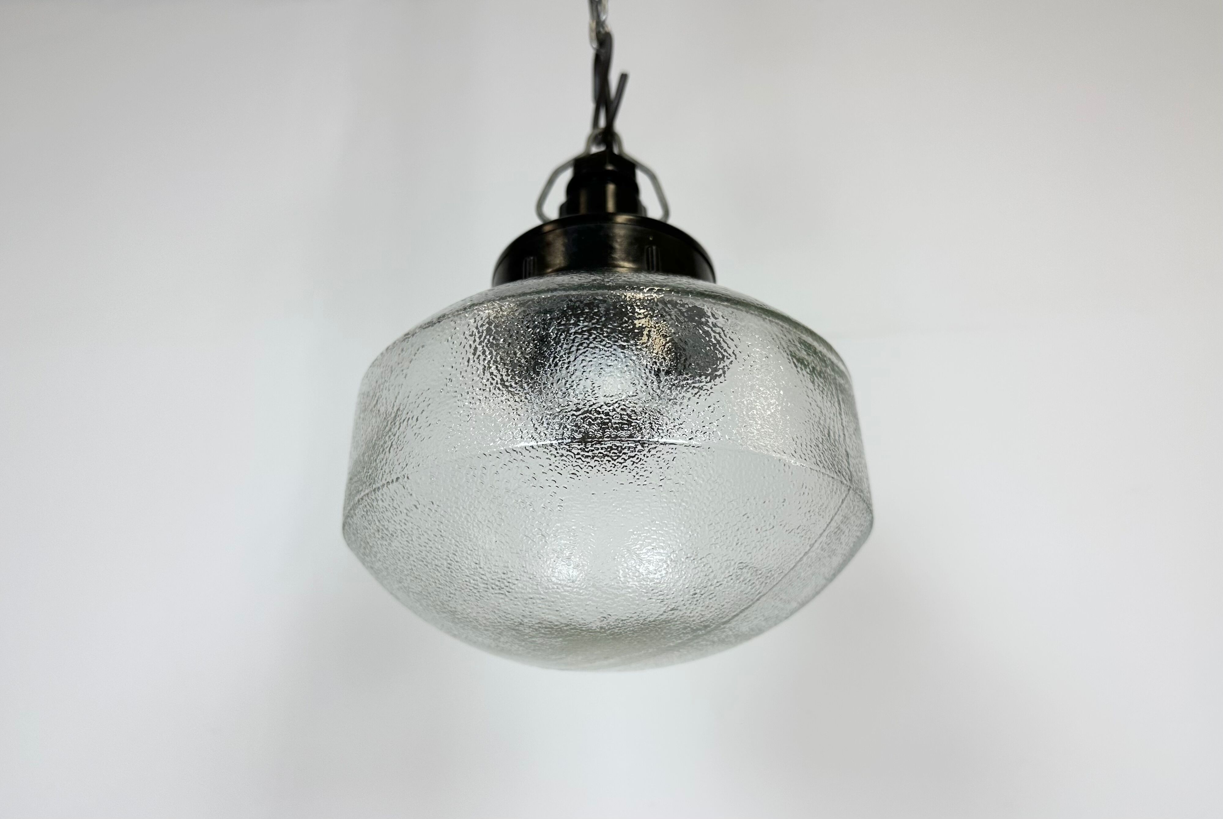 Industrial bakelite pendant light with frosted glass, 1970s