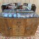 Buffet bas époque Art déco en bois et marbre avec miroir