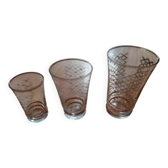Set of vintage screen-printed glasses