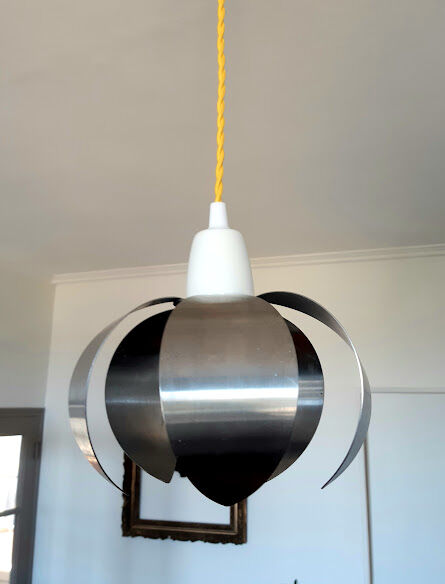 Flower pendant lamp in brushed steel 1970