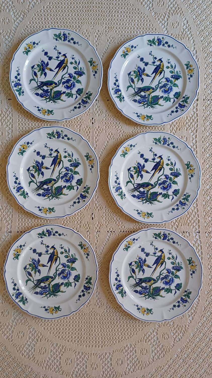 Set of 6 Villeroy and Boch Phoenix Blue dinner plates