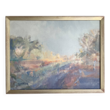 Vintage abstract landscape oil painting by Lars Falk, Sweden