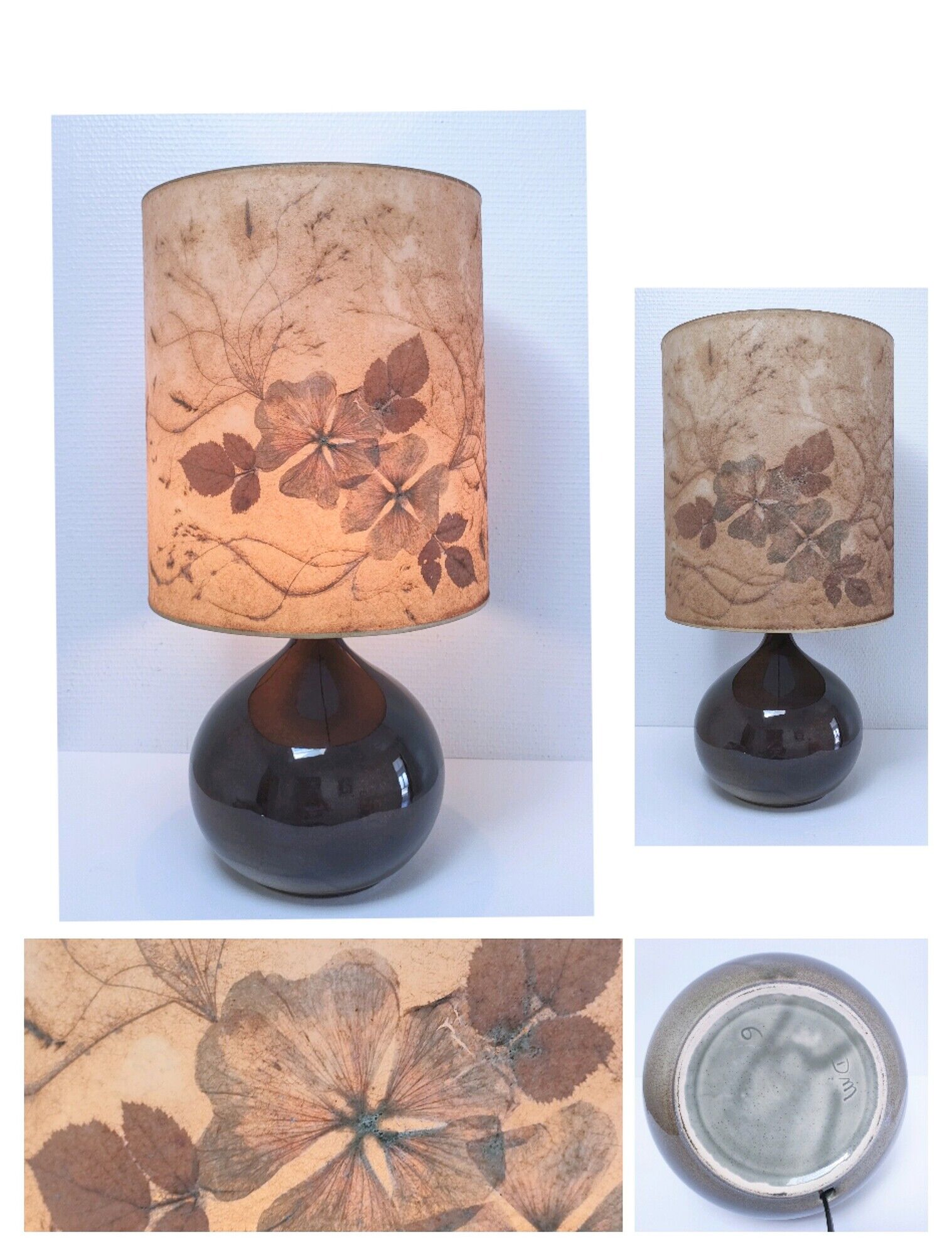 Lampe céramique signée abat-jour herbier hauteur 59 cm