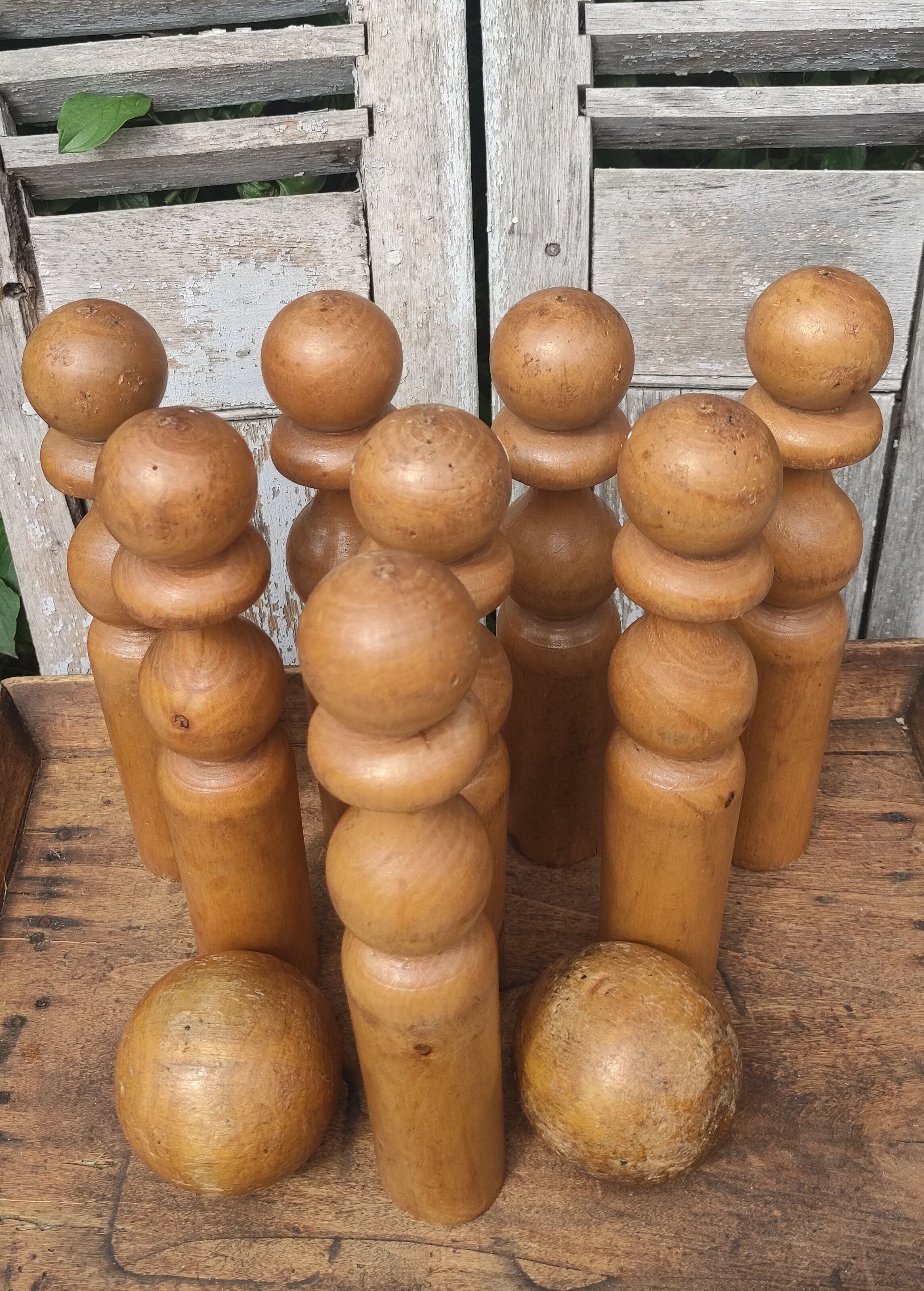 Old vintage wooden bowling game