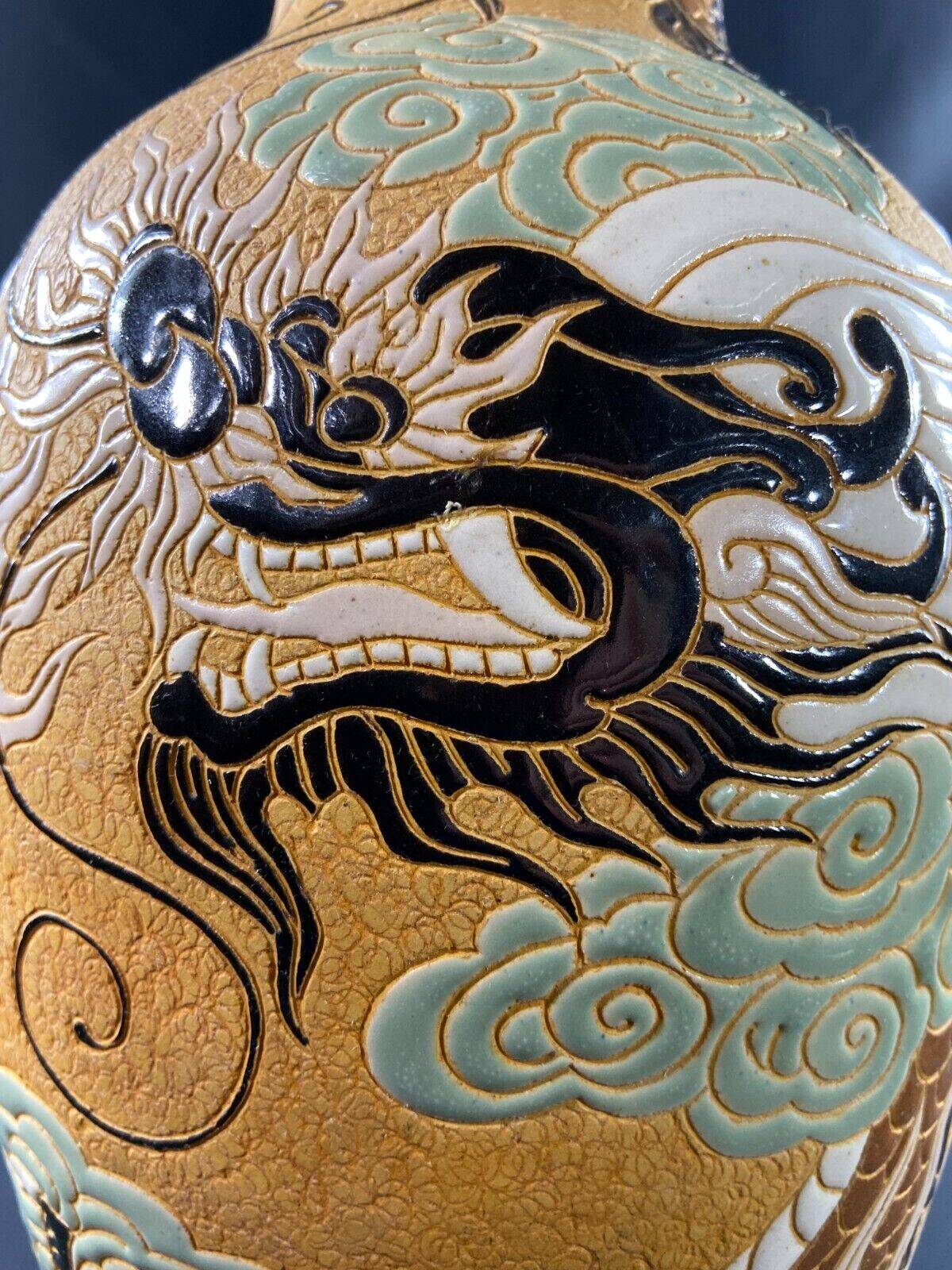 Very large dragon lamp on a yellow background in well-fired Vietnamese stoneware.