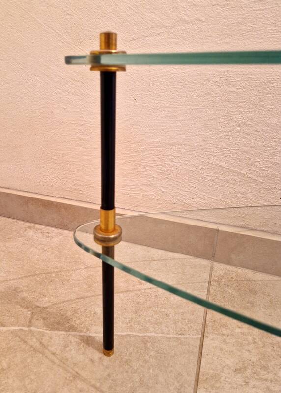 Coffee table end table in metal and black and gold glass - Design 1950/1960