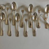 Set de 6 fourchettes, 6 cuillères, 6 petites cuillères modernistes en métal argenté