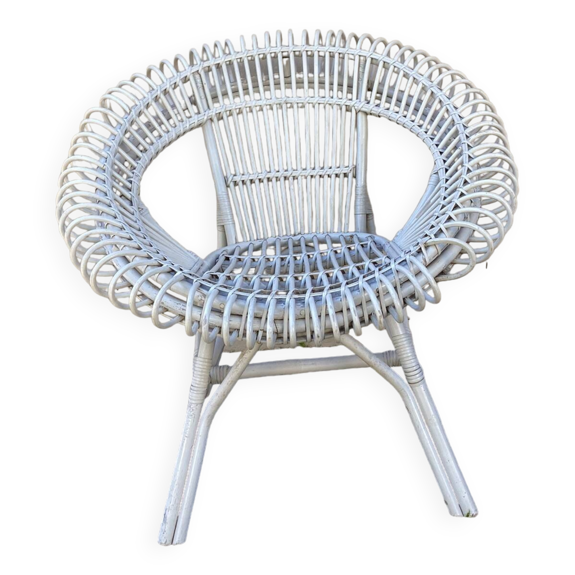 Vintage white rattan armchair
