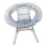 Vintage white rattan armchair