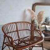 Vintage 1970s rattan bench