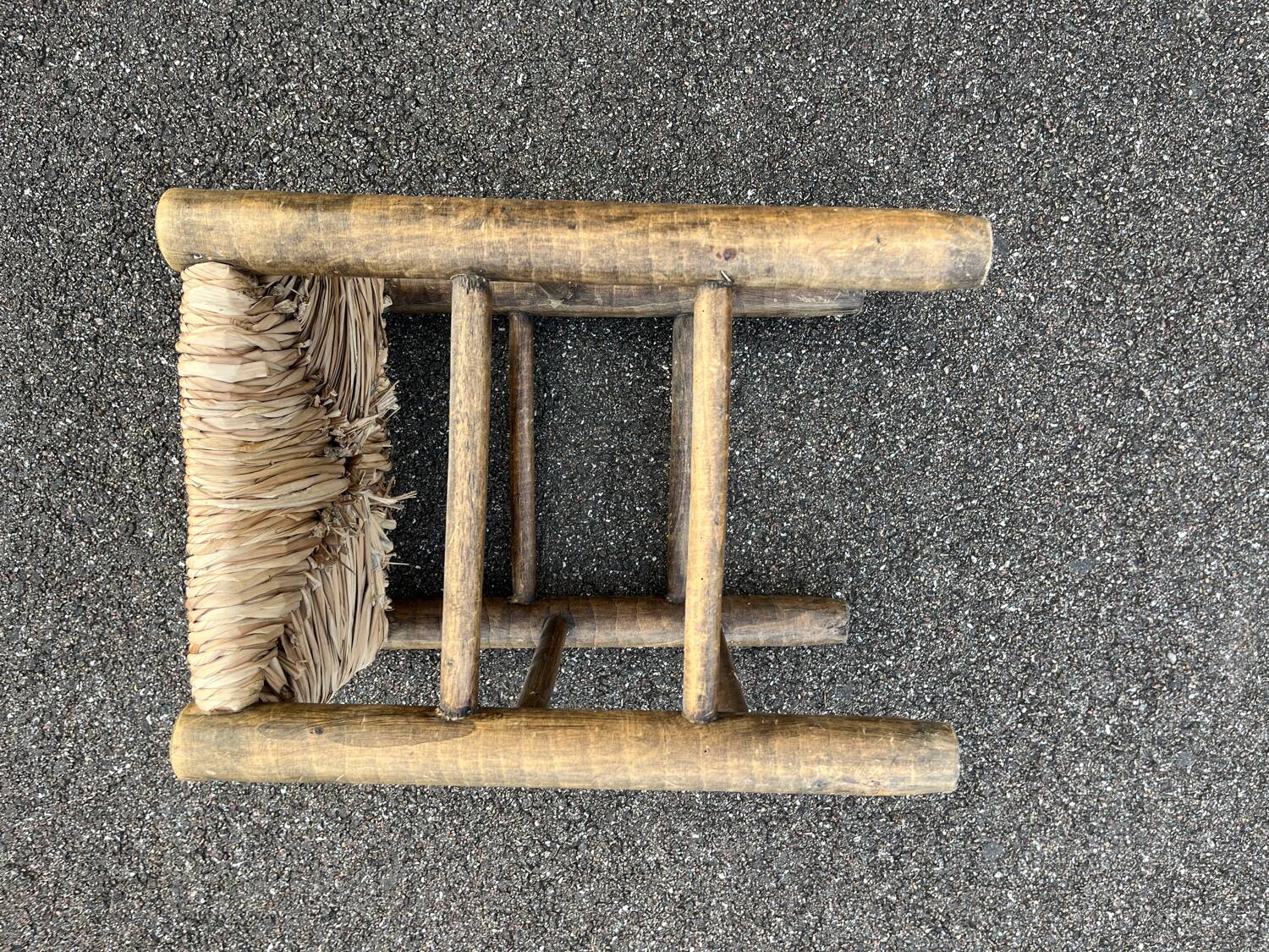 Vintage stool, wood and straw, 1950
