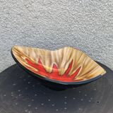 Fruit bowl in glazed ceramic, red design motif, Vallauris, vintage
