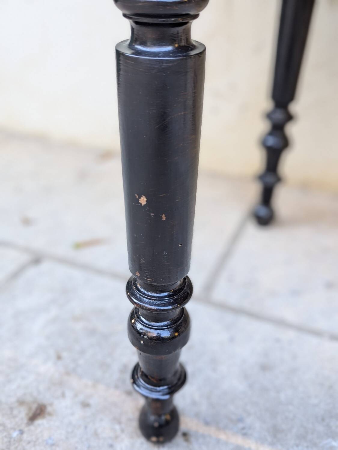 Solid wood desk, black base