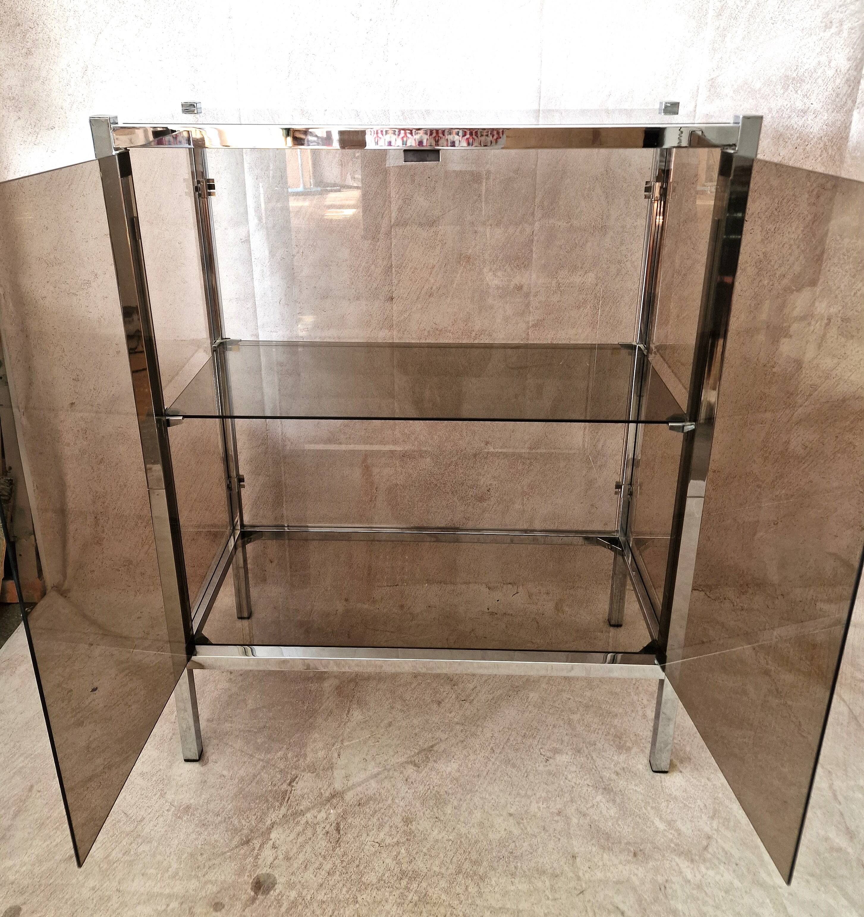 Smoked glass and stainless steel shelf