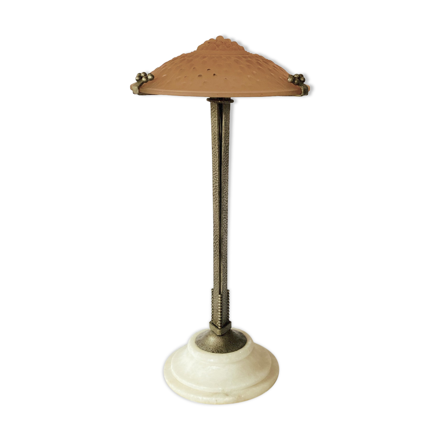 Monumental art deco pink table lamp, Muller frères Luneville, France, ca 1920s