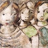 Mid-century modern swedish "the children" figurative framed oil painting