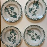 Set of 4 hollow plates, foliage decorations, Manufacture de St-Amand-les-Eaux